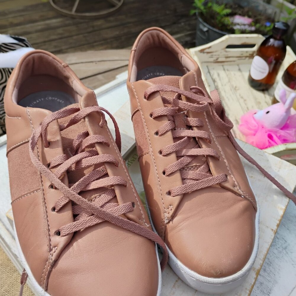 Clarks Collection Leather Sneakers – Rose Pink – Ultimate Comfort Cushion Feel – - Picture 2 of 5
